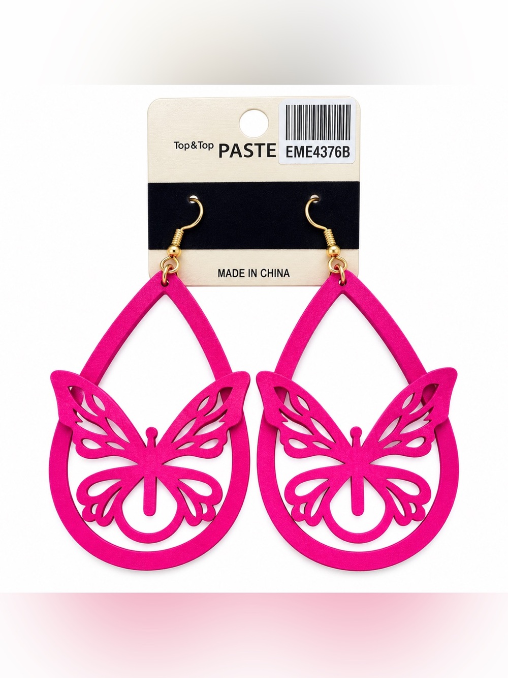 Top & Top Hot Pink Butterfly Teardrop Statement Dangle Earrings